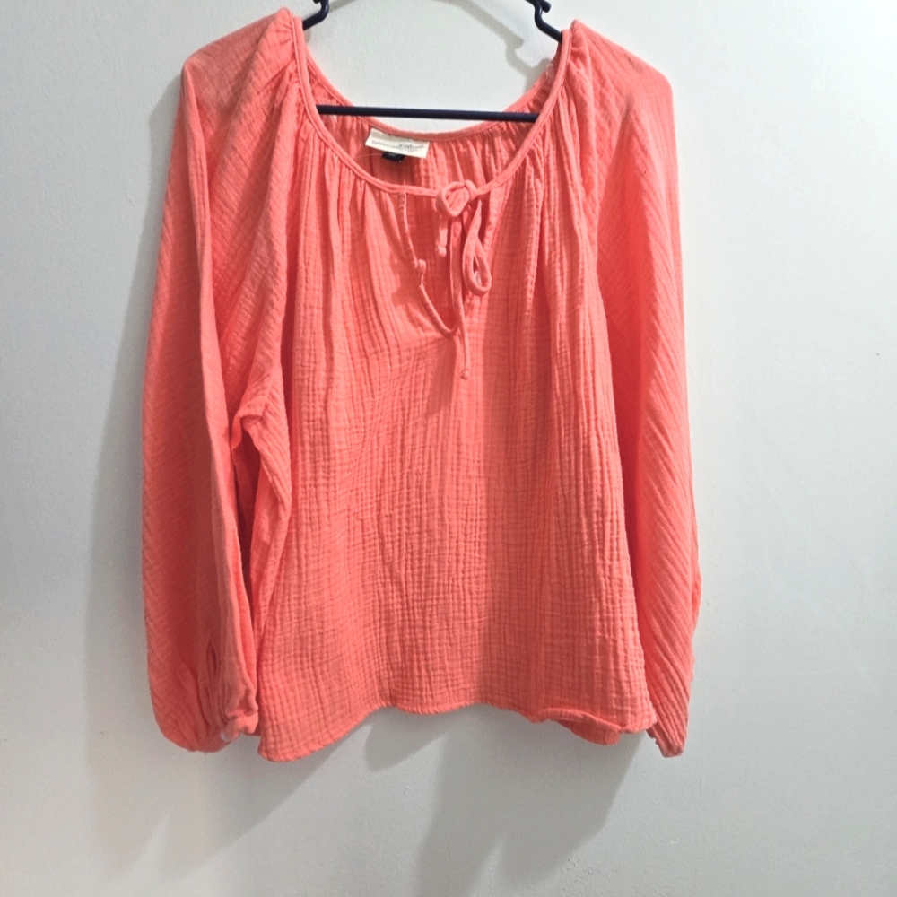 Coral Gauze Peasant Blouse Size M